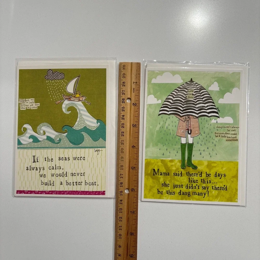 Curly Girl Design Greeting Cards Set Sentimental Umbrella Encouraging Hard Timed